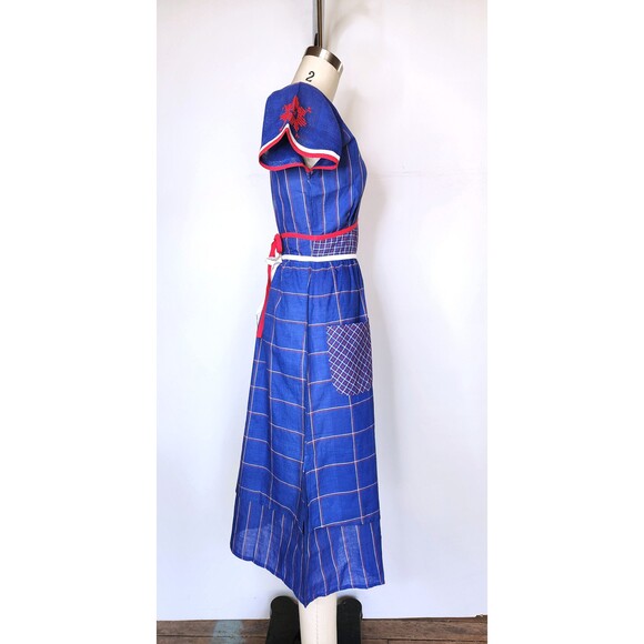 Embroidered Apron Dress with Pockets Colorful Cotton Dress 70s does 30s 40s XS - Picture 5 of 10